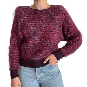 Vintage 80s St. John Rainbow Purple Fluffy Mohair Retro Oversized Sweater Sz S